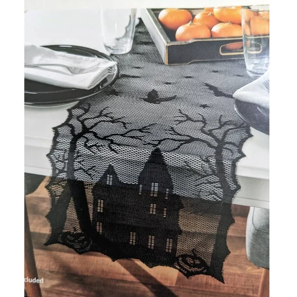 new Halloween Black Lace Table Runners haunted house trees party table linen