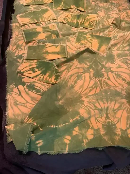 Hand-Dyed Tie-Dye Cotton Tablecloth with 8 Matching Fringed Napkins