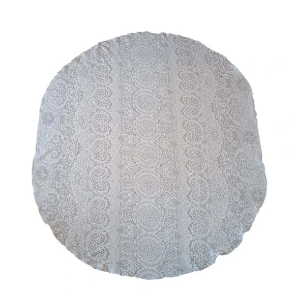 Vtg Oval Lace Tablecloth Grandma Cottage Chic Core 62.5 x 69.5