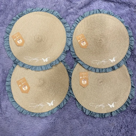 Dolly Parton Blue Ruffle Round Placemats Set of 4 Viral‎ Discontinued NEW