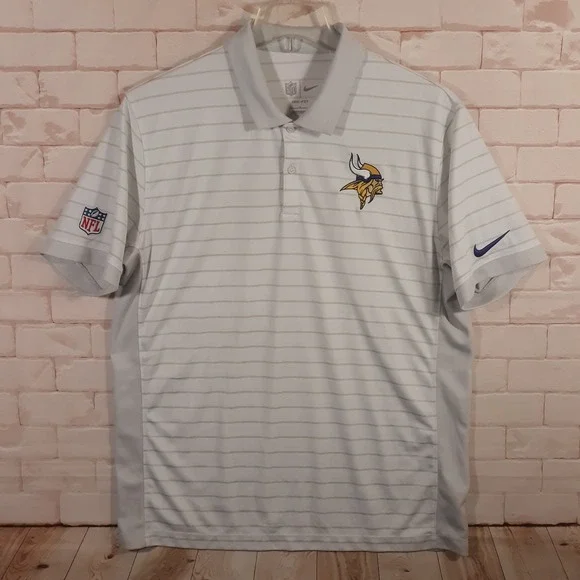 Nike Minnesota Vikings Polo Shirt Mens Size Large Football NFL White Dri-Fit