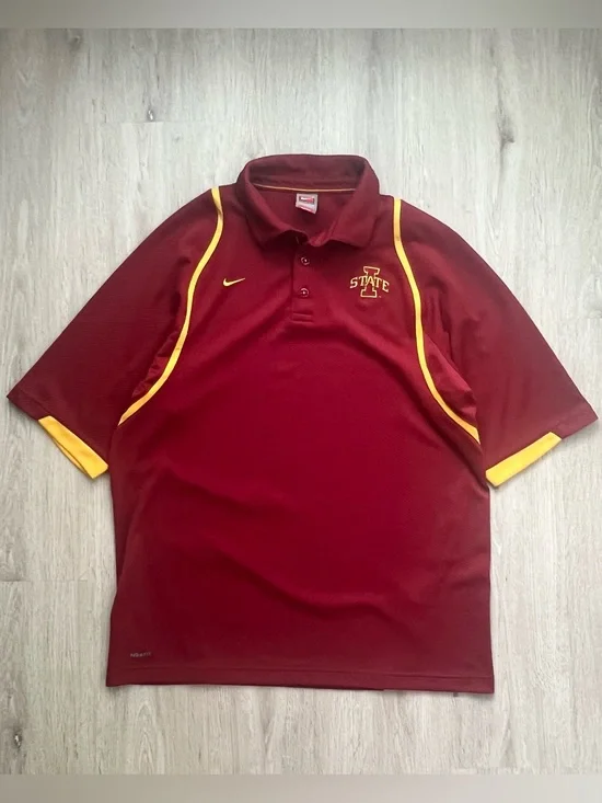 Vintage Y2K Nike Iowa State Cyclones Polo Shirt Mens Large Red Dri-Fit NCAA