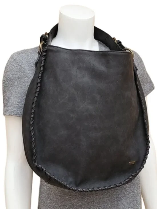 ELLE JAE GYPSET ANTHRO Black Whipstitch Studded Hobo Shoulder Bag Purse Vegan