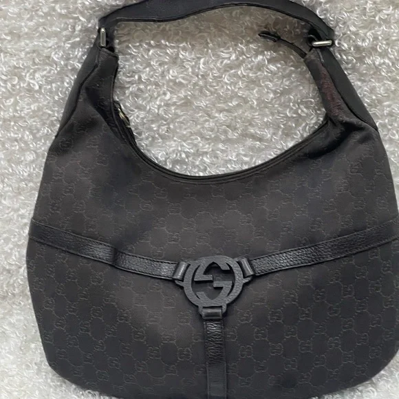 GUCCI Brown GG Canvas Hobo Handbag