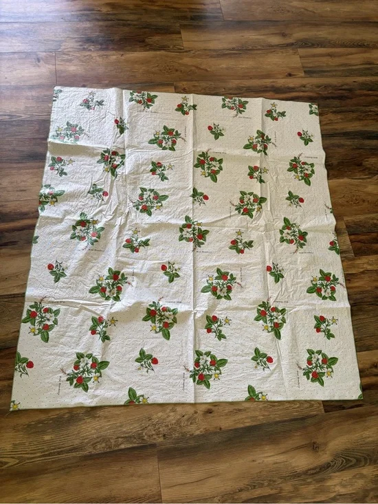 White Tablecloth with Red & Green Berry Print