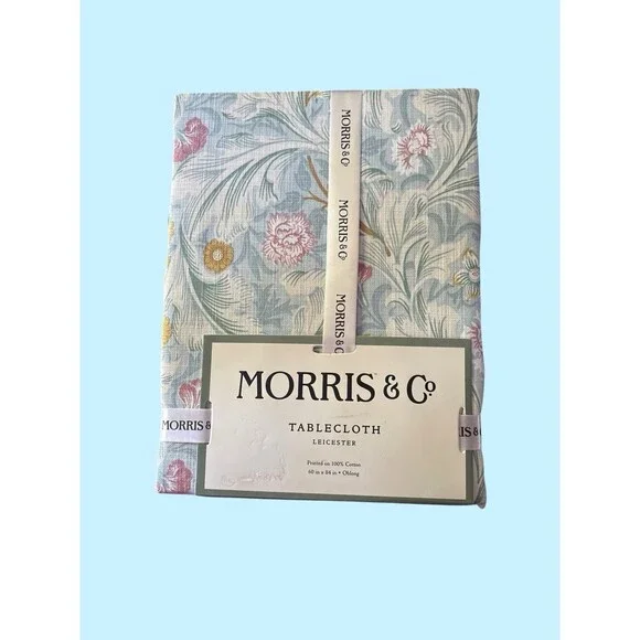 MORRIS & Co Leicester Floral 60x84 In. Blue Pink White Cotton Tablecloth NWT