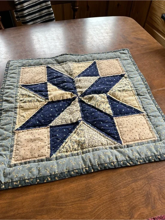 Handmade Patchwork Table Mat - Blue & Cream Star Design