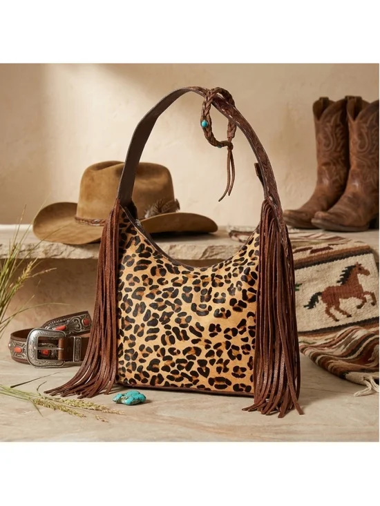 American Darling Wild Glide Leopard Print Fringe Hobo Bag