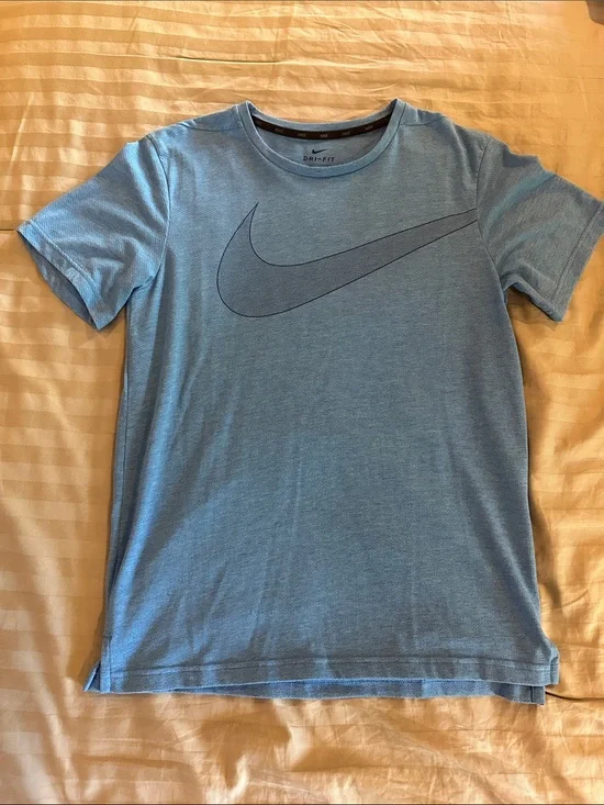Nike Light Blue Athletic Tee with Navy Swoosh