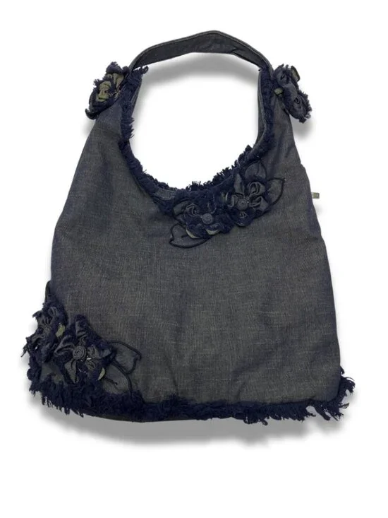 Cortile Denim Hobo Bag w/ Floral Appliqué