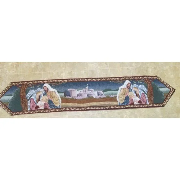 Nativity Scene Tapestry Christmas Table Runner Baby Jesus Holy Family 72 in