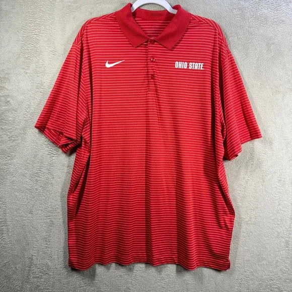 Nike Ohio State Polo Mens 2XL Red Striped Buckeyes NCAA Golf Shirt 4958