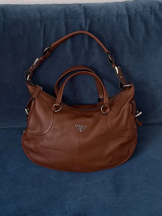 Prada Pebble Leather‎ Dark Brown Hobo Bag