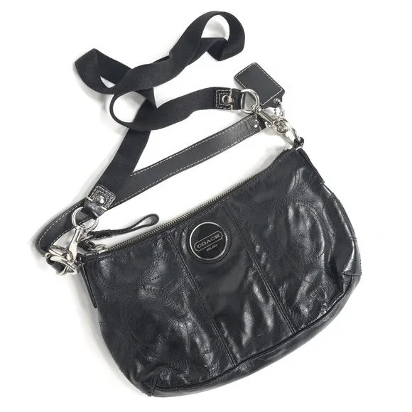 COACH Crossbody Black Patent Leather Embossed Shoulder Hobo Bag D1126 F15141
