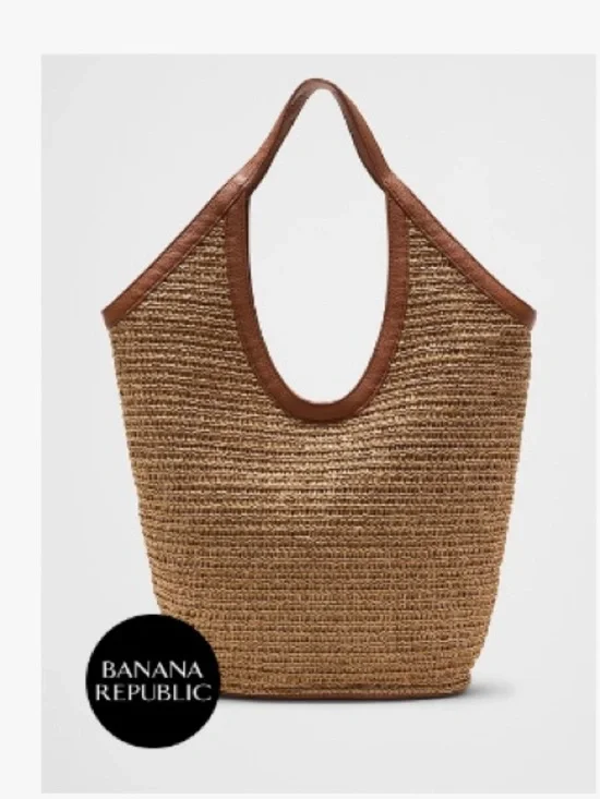 Banana Republic Straw Hobo Tote with Tobacco Trim