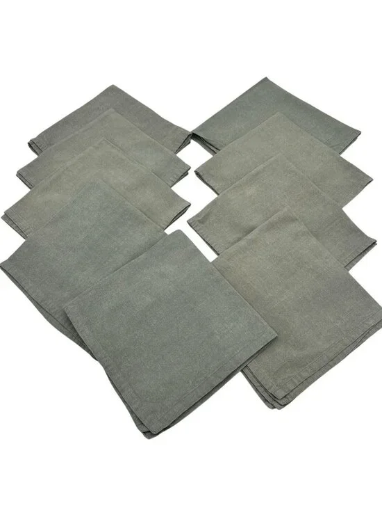 Set Of 9 Home 100% Cotton Table Cloth Napkins Square Sage Green Classic Kitchen