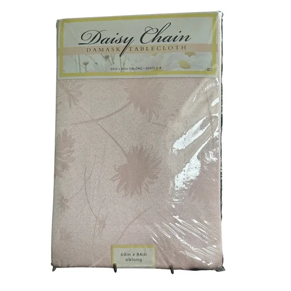 Daisy Chain Damask Tablecloth Pink Oblong‎ 60x84 Floral Cotton Blend Seats 6-8