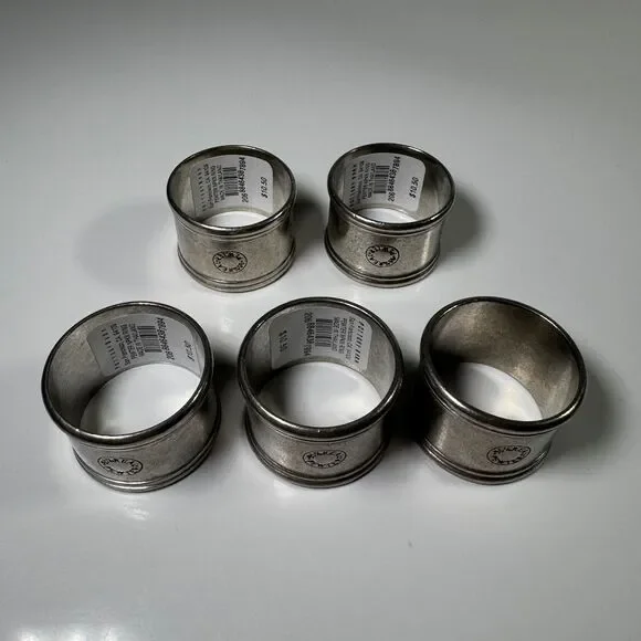 Pottery Barn Pewter Napkin Rings LOT of 5 Farmhouse Table Decor Cottagecore NEW