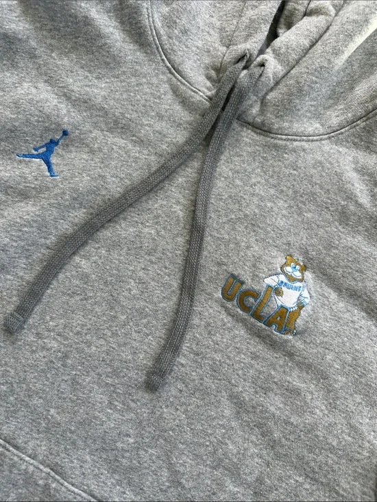 Nike Gray UCLA Jumpman Hoodie with Blue and Gold Embroidery