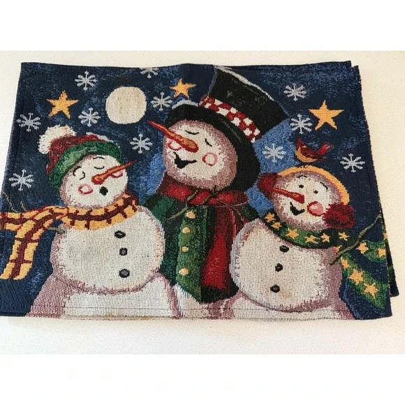 Tapestry Woven Placemats Singing Snowman Windham Weavers Set of 4 Blue