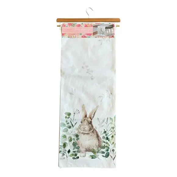 Spring Gatherings Floral Bunny Rabbit Table Runner 14x72 Spring Easter White New