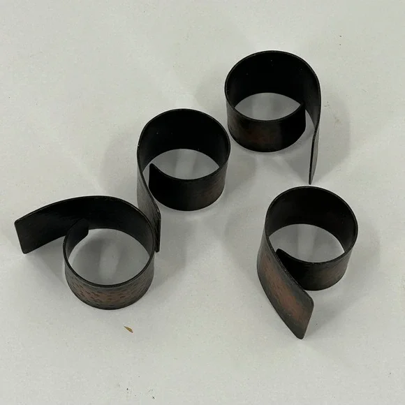Hammered Metal Napkin Rings Spiral Wrap Bronze Copper Set of 3