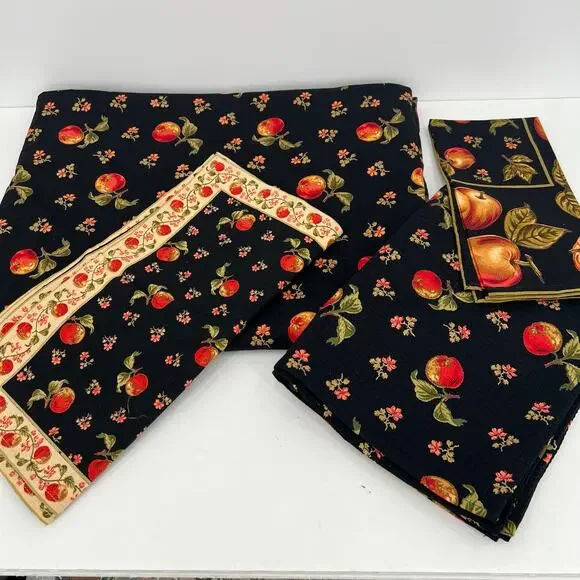 April Cornell Orchard apples floral round tablecloth placemats and kitchen towel
