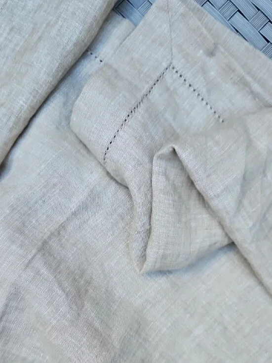 Noble Excellence  Natural Neutral Color  Linen  Hemstitch  Placemats - Set of 8