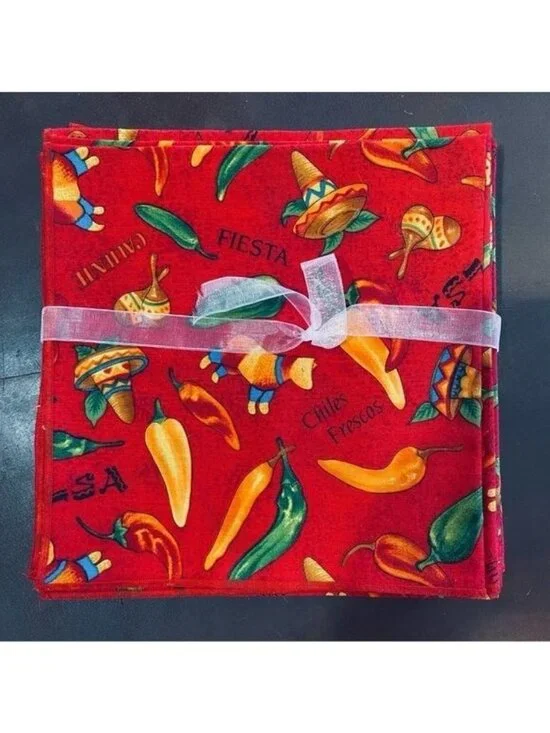 10 Vibrant Salsa Pepper Mexican Sombero Fiesta Napkins 17” Square