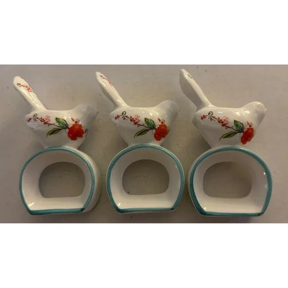 Lot of 3 Porcelain Napkin Ring White Bird Floral
