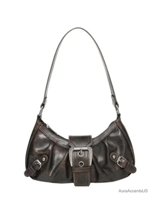 Small Hobo Shoulder Bag Odorless PU Leather Goth Punk Crescent Handbag