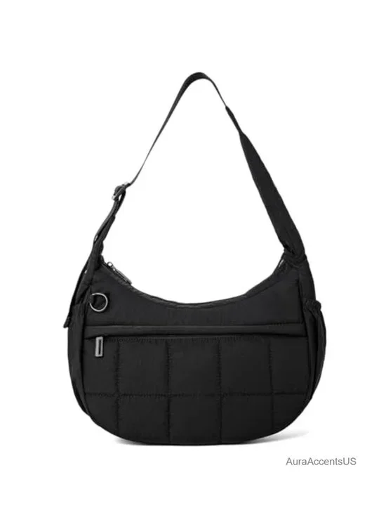 Quilted Puffer Crescent Hobo Bag with Adjustable Strap - Small Shoulder Bag