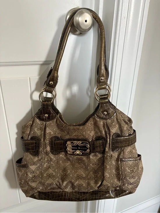 Sienna Ricchi Monogram Jacquard Brown Shoulder Hobo Y2K Bag