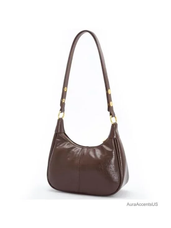 Crescent Shaped Hobo Bag with Zipper Faux Leather Shoulder Purse