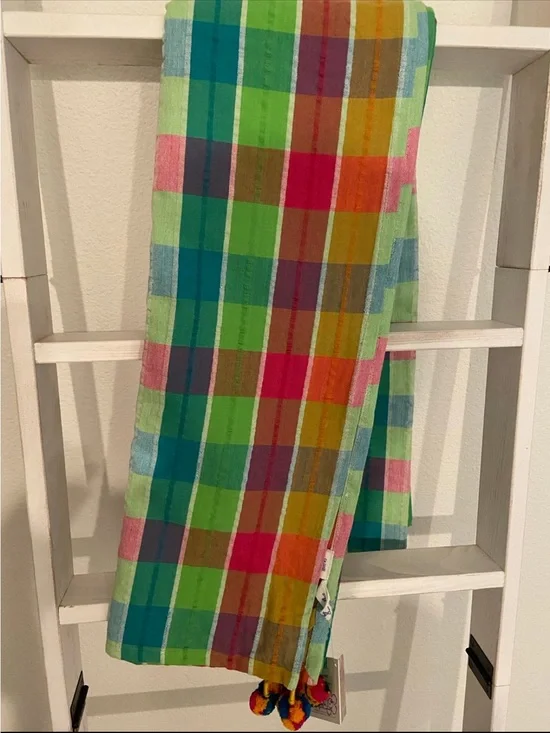 April Cornell Seersucker Multicolor Plaid Tablecloth in Green, Pink, Orange