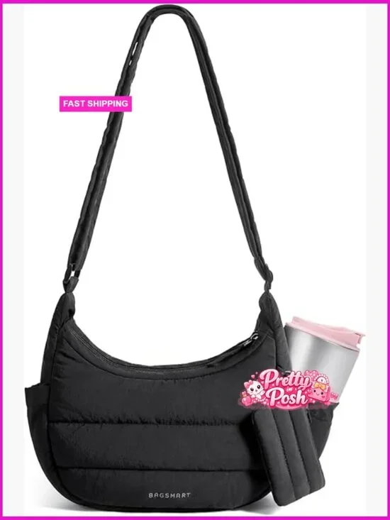 Polyester Puffer Hobo Crossbody Bag with Adjustable Strap