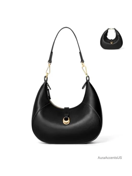 Small Soft Vegan Leather Crescent Shoulder Bag Hobo with Removable Strap