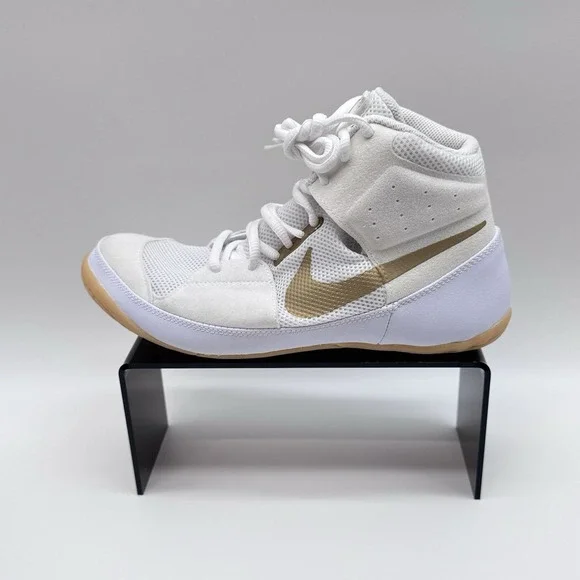 Size 8.5M- Nike Fury Wrestling Shoes, White/Metallic Gold, Boxing Sneakers