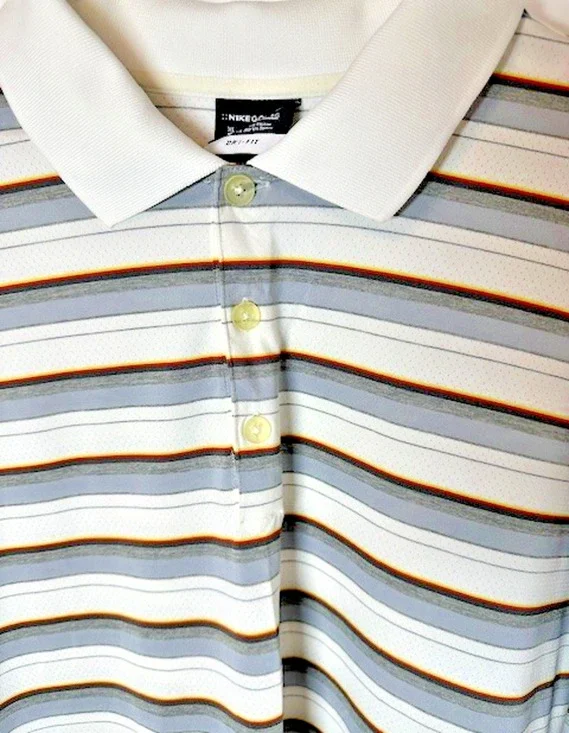 Nike Golf Dri-FIT Polo Shirt Mens XL Gray Stripe Performance Short Sleeve Golf