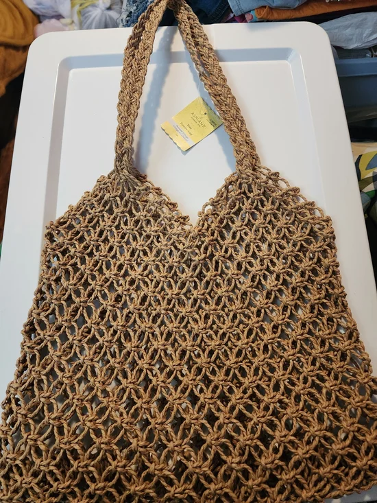 Woven Crochet Hobo Tote Bag in Natural Tan