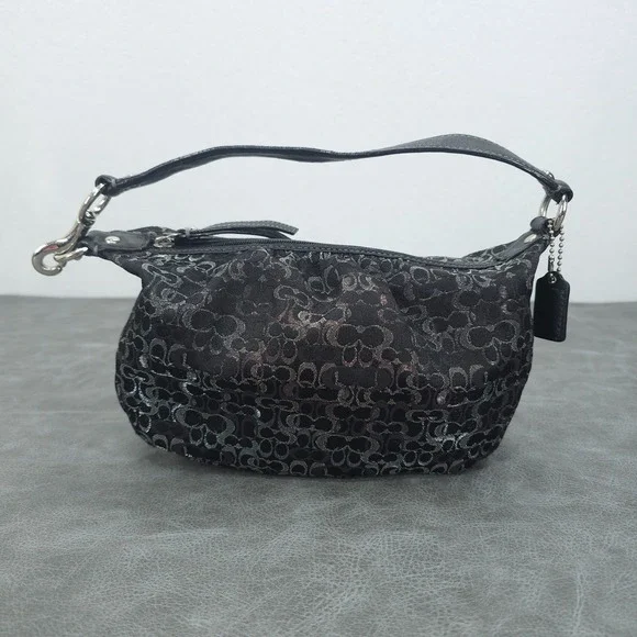 Coach Baguette Black Lurex C Pleated Op Art Signature Demi Hobo Bag Y2K