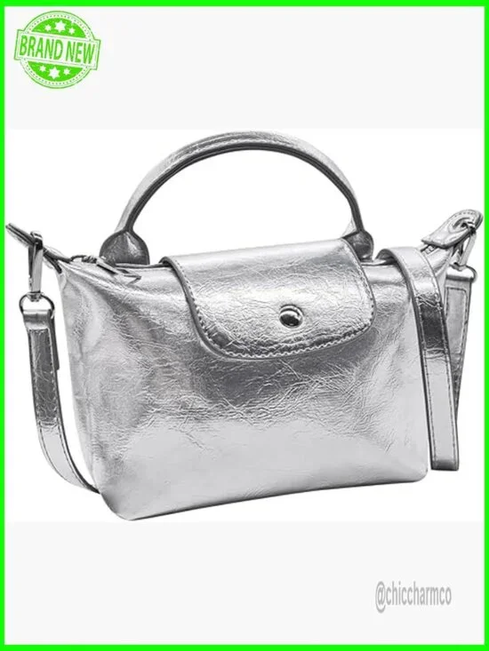 Metallic PU Leather Mini Crossbody Bag Hobo Shoulder Purse Top Handle