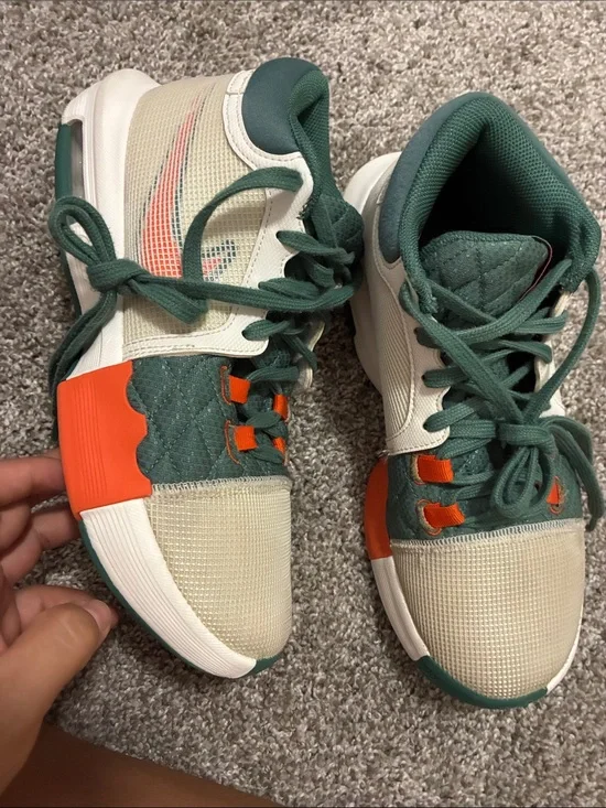 Nike Cream and Green Sneakers with Orange Highlights