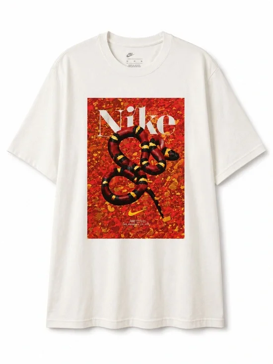 Nike White Short Sleeve Tee with Red & Black Snake Graphic