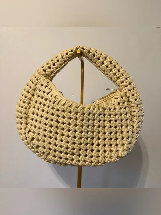 Woven Crescent Bag in Beige