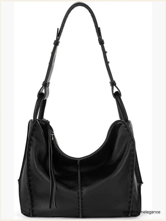 Large Leather Hobo Purse with Zipper Pocket, Everyday Handbag