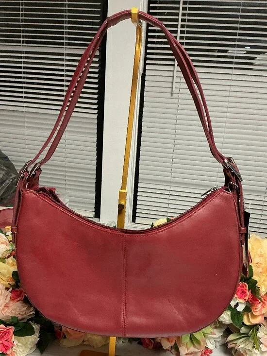 Laura Scott Red Hobo Shoulder Bag Adjustable Double Straps Zip Top