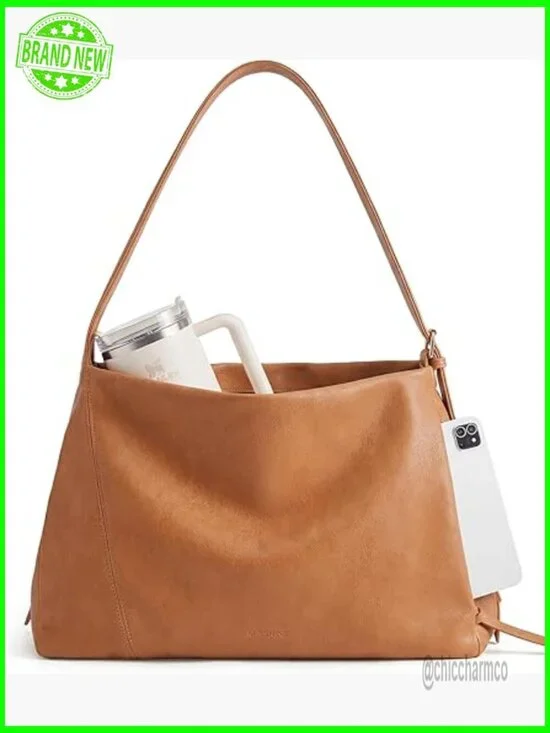 Large Vegan Leather Hobo Bag with Adjustable Strap Multi-Pockets Tote