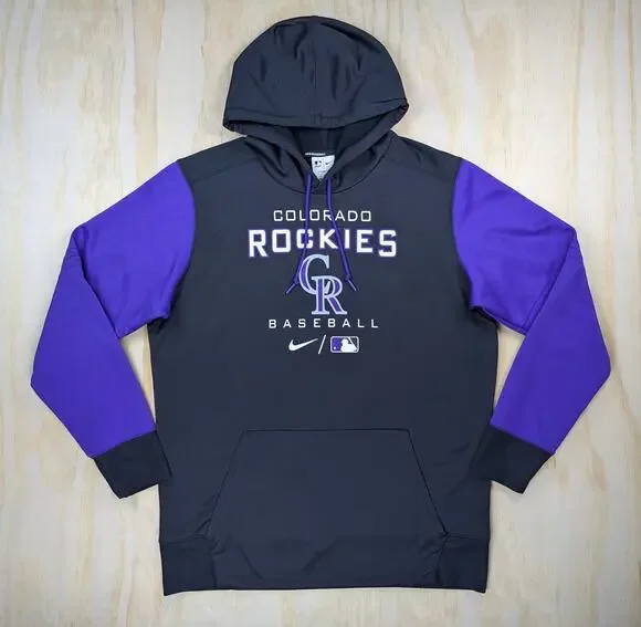 Nike Men's Large Colorado Rockies Therma-Fit MLB Performance Hoodie Black Purple