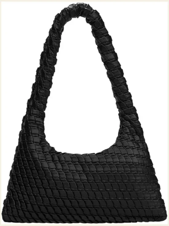 Textured Hobo Bag - PU Leather Shoulder Tote, Magnetic Closure, Work Travel Bag